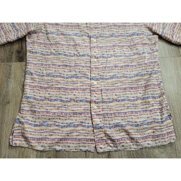 Reyn Spoon Men's L Beige Geometric Pattern Casual Button Shirt Short Sleeve - Picture 4 of 8